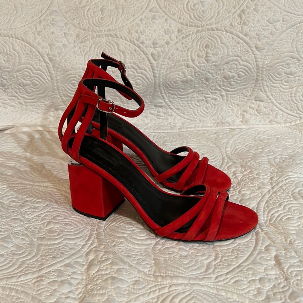 Alexander Wang red suede heeled‎ sandals, size 40